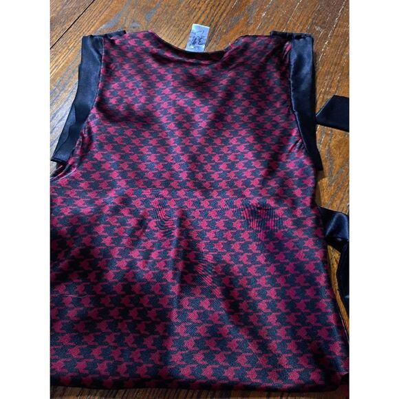 Large Lush Red Black Deep VCut Silky Midi Dress with Belt - Picture 4 of 5